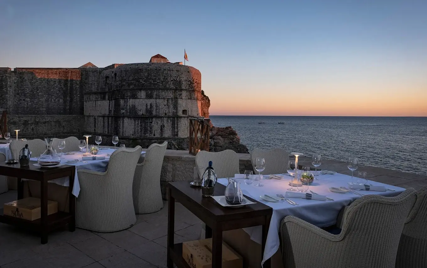 Dinning setting looking at Lovrijenac fortess in Dubrovnik