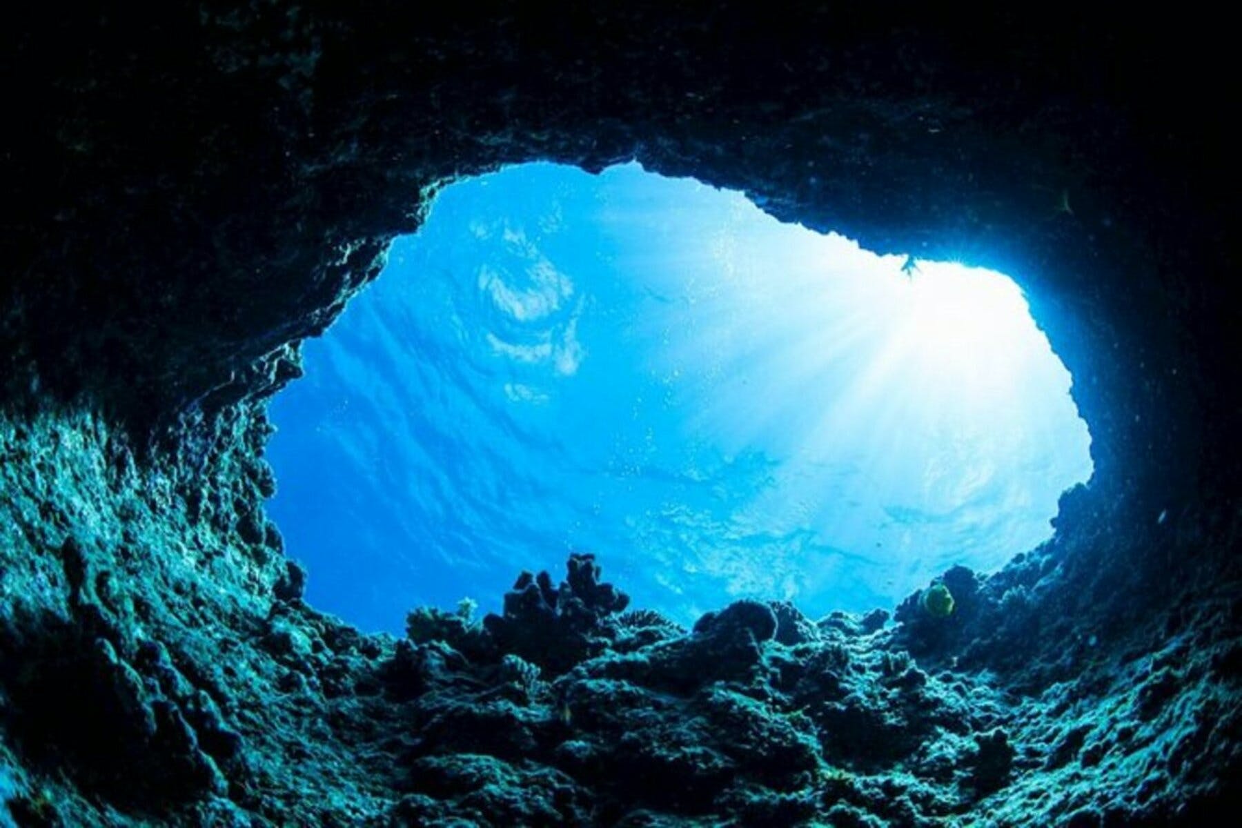 cave with blue water
