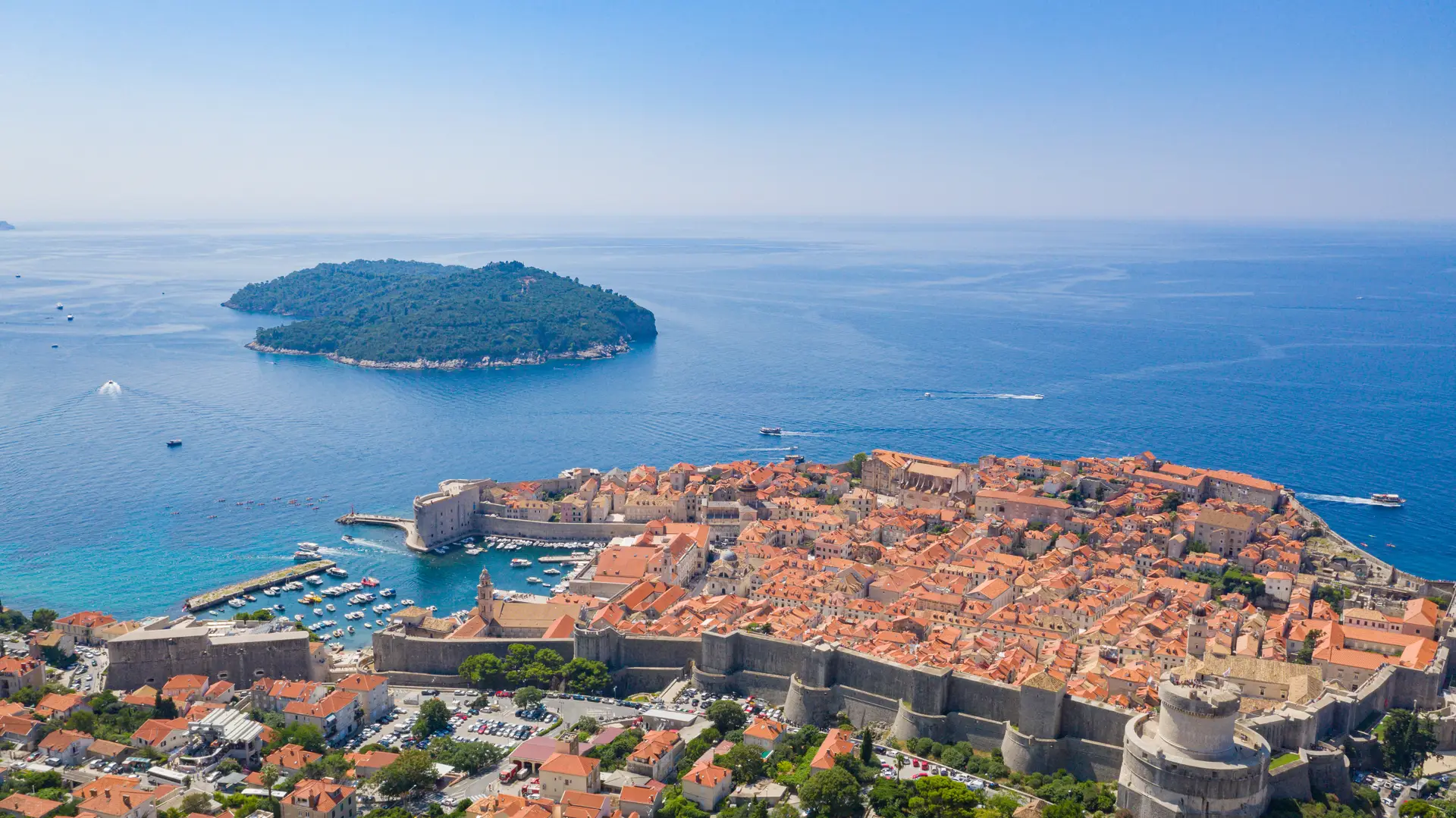 Historical center of Dubrovnik with Lokrum island in background