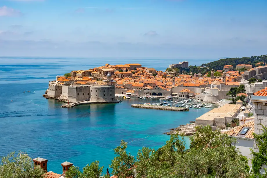 View of an old town of Dubrovnik with adriatic sea
